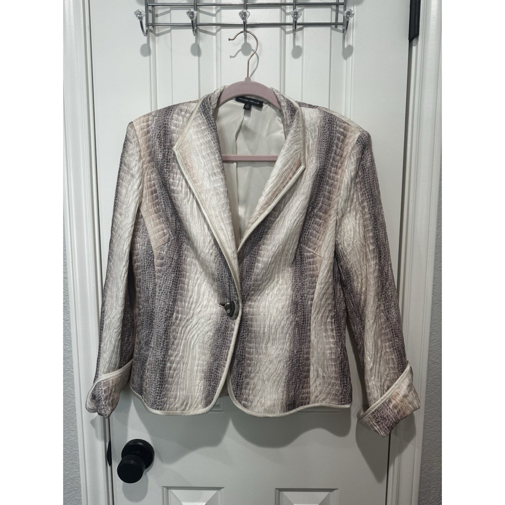 Hilton Hollis Jacket Evening Formal Dressy Purple Abstract Reptile Silk Retro